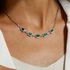Alternating Pierced Emerald Birthstone Necklace Sterling Silver