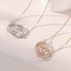 Bezel Set Double Ring Necklace White & Rose Gold