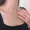 Bezel Set Double Ring Necklace White & Rose Gold