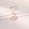 Bezel Set Double Ring Necklace White & Rose Gold