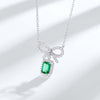Bowknot Shaped Emerald Birthstone Necklace Sterling Silver