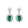 Burst Halo Emerald Birthstone Earrings Sterling Silver