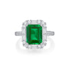 Channel Set Floating Halo Emerald Ring Sterling Silver