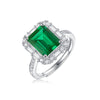 Channel Set Floating Halo Emerald Ring Sterling Silver
