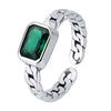 Classic Emerald Cut Birthstone Open Ring Sterling Silver