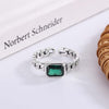 Classic Emerald Cut Birthstone Open Ring Sterling Silver