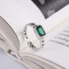 Classic Emerald Cut Birthstone Open Ring Sterling Silver