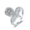 Deep V Pear Shaped Halo Moissanite Ring Sterling Silver