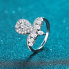 Deep V Pear Shaped Halo Moissanite Ring Sterling Silver