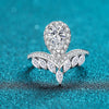 Deep V Pear Shaped Halo Moissanite Ring Sterling Silver