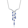 Deep V Pear Shaped Sapphire Birthstone Necklace Sterling Silver