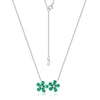 Double Floral Emerald Birthstone Necklace Sterling Silver