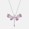 Dragonfly Shaped Pink Diamond Necklace Sterling Silver