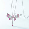 Dragonfly Shaped Pink Diamond Necklace Sterling Silver