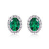 Floating Halo Emerald Birthstone Earrings Sterling Silver