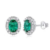 Floating Halo Emerald Birthstone Earrings Sterling Silver
