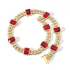Floating Halo Ruby and Sapphire Birthstone Cuban Chain Hip Hop Necklace
