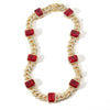Floating Halo Ruby and Sapphire Birthstone Cuban Chain Hip Hop Necklace