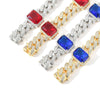 Floating Halo Ruby and Sapphire Birthstone Cuban Chain Hip Hop Necklace
