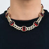Floating Halo Ruby and Sapphire Birthstone Cuban Chain Hip Hop Necklace