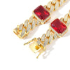 Floating Halo Ruby and Sapphire Birthstone Cuban Chain Hip Hop Necklace
