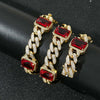 Floating Halo Ruby and Sapphire Birthstone Cuban Chain Hip Hop Necklace