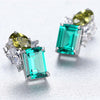 Halo Emerald Birthstone Earrings Sterling Silver