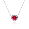 Heart-shaped Halo Ruby Birthstone Necklace Sterling Silver