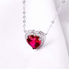 Heart-shaped Halo Ruby Birthstone Necklace Sterling Silver