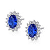 Oval Halo Blue Sapphire Birthstone Earrings Sterling Silver