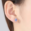 Oval Halo Blue Sapphire Birthstone Earrings Sterling Silver