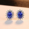 Oval Halo Blue Sapphire Birthstone Earrings Sterling Silver