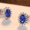 Oval Halo Blue Sapphire Birthstone Earrings Sterling Silver