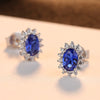 Oval Halo Blue Sapphire Birthstone Earrings Sterling Silver