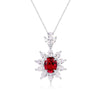 Oval Halo Ruby Birthstone Necklace Sterling Silver