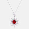 Oval Halo Ruby Birthstone Necklace Sterling Silver