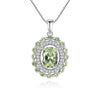 Pavé Burst Halo Olivine Birthstone Necklace Sterling Silver