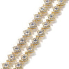 Pavé Round Halo Cuban Chain Tennis Necklace-Yellow Gold / White Gold