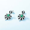 Pear Shaped Halo Emerald Birthstone Earrings Sterling Silver