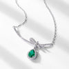 Pear Shaped Halo Emerald Birthstone Necklace Sterling Silver
