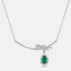 Pear Shaped Halo Emerald Birthstone Necklace Sterling Silver