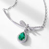 Pear Shaped Halo Emerald Birthstone Necklace Sterling Silver