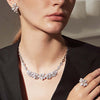 Petite Pavé Floral Shaped Necklace Ring Earrings Jewelry Set