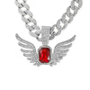 Ruby Wing Pendant Cuban Chain Hip Hop Necklace