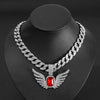 Ruby Wing Pendant Cuban Chain Hip Hop Necklace