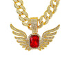 Ruby Wing Pendant Cuban Chain Hip Hop Necklace