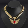 Ruby Wing Pendant Cuban Chain Hip Hop Necklace