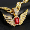 Ruby Wing Pendant Cuban Chain Hip Hop Necklace