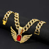 Ruby Wing Pendant Cuban Chain Hip Hop Necklace