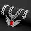Ruby Wing Pendant Cuban Chain Hip Hop Necklace
